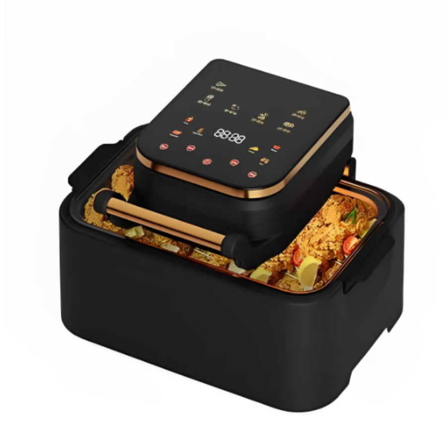 Friteuza cu aer cald 12L, 2500W, 11 programe, display LCD, Negru-Auriu, 200 hartii copt incluse