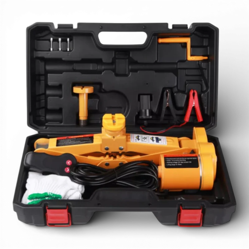 Cric auto electric 12V tip foarfeca, 3 tone, telecomanda, trusa completa