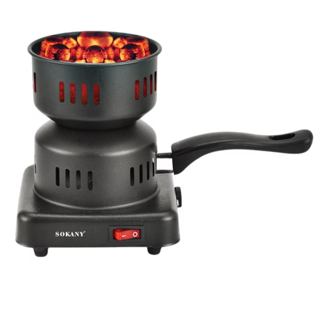 Aprinzator electric carbuni narghilea 1000W, control temperatura, protectie termostatica, capacitate 8 carbuni, Negru