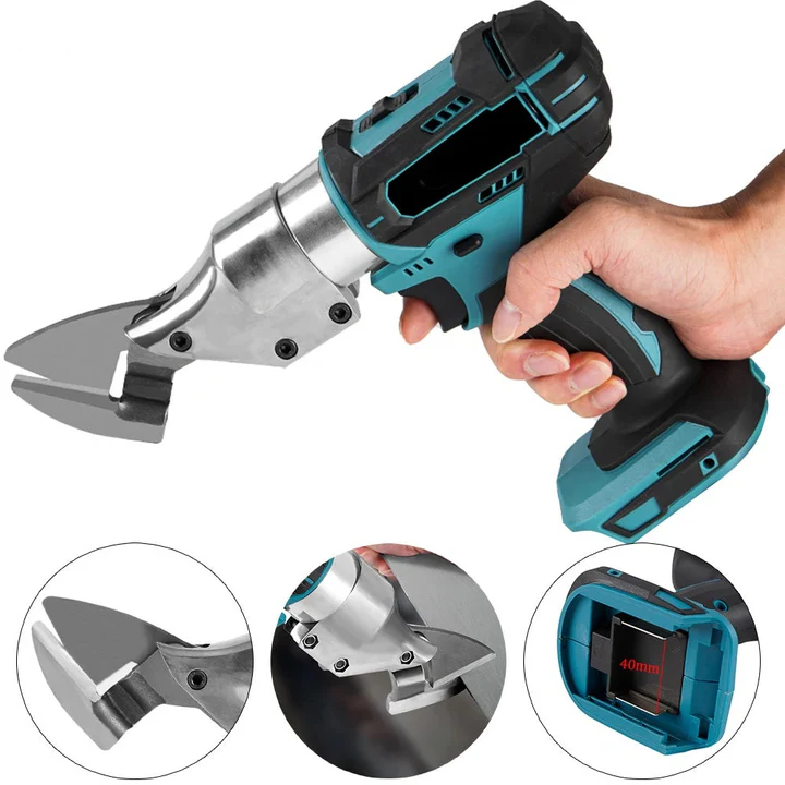 Foarfecă electrică pentru tăiat tablă, 48V, 2 acumulatori 2Ah, 2 trepte viteză, LED