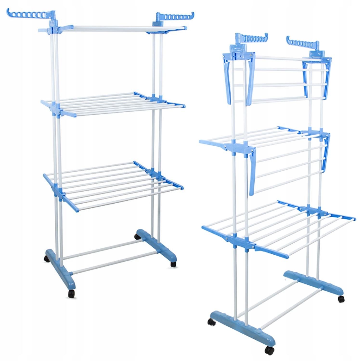 Uscător vertical pliabil pentru rufe cu suport pentru umerașe și roți blocabile, 3 nivele uscare