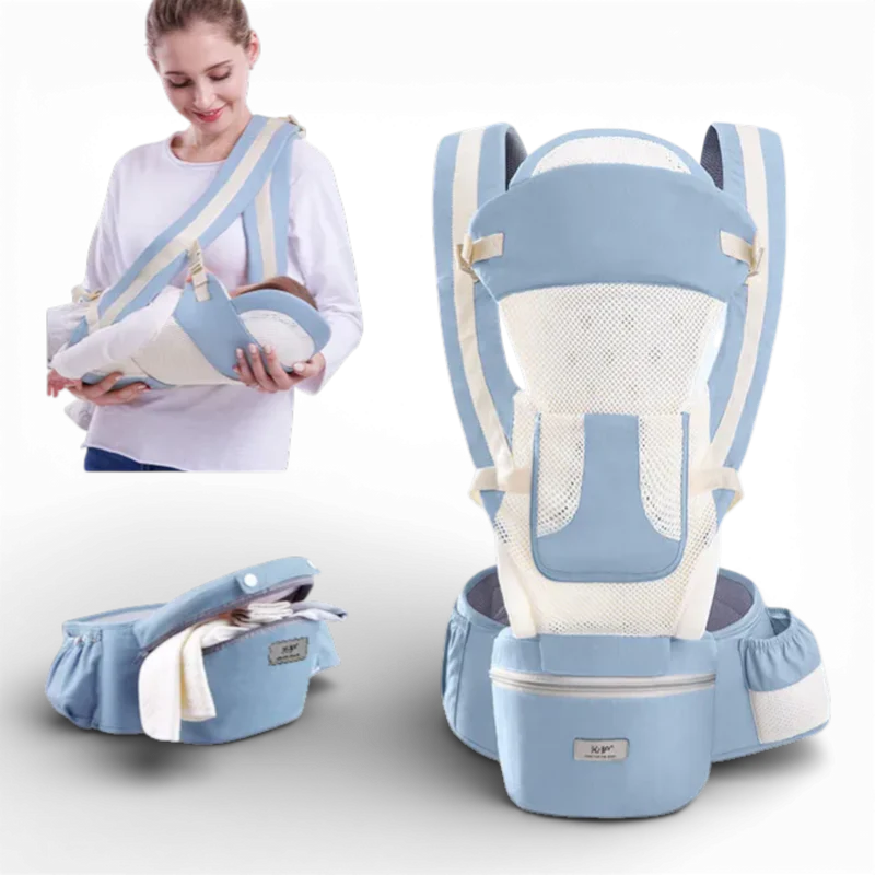 Marsupiu ergonomic multifunctional 15 in 1 pentru bebelusi, pana la 25 kg, albastru