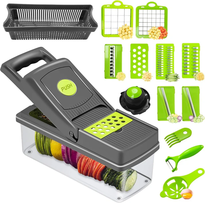 Razatoare 16 in 1 cu lame inox, set complet pentru taiere si feliere legume si fructe