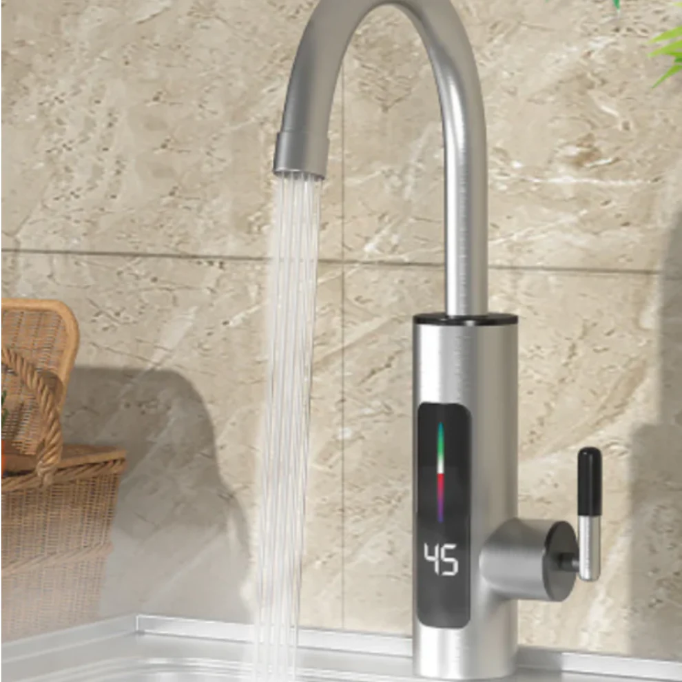 Robinet electric instant pentru apa calda, display digital, rotire 360°, 3000W, inox