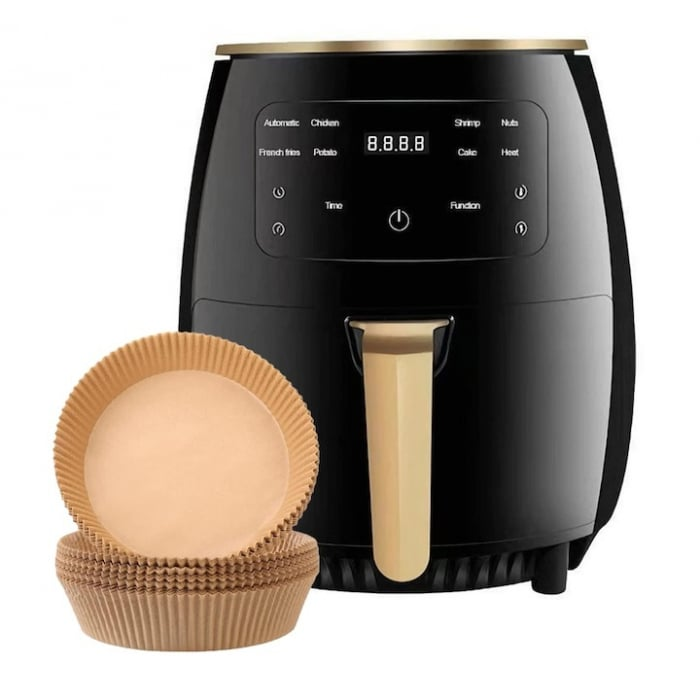 Air Fryer 6L 2400W cu afisaj digital, programe presetate, 100 hartii copt