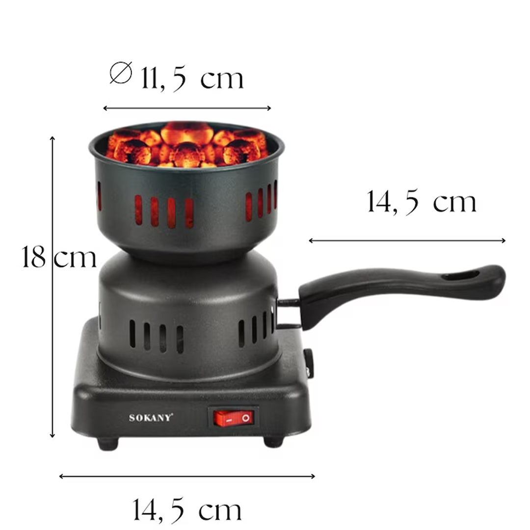 Aprinzator electric carbuni narghilea 1000W, control temperatura, protectie termostatica, capacitate 8 carbuni, Negru