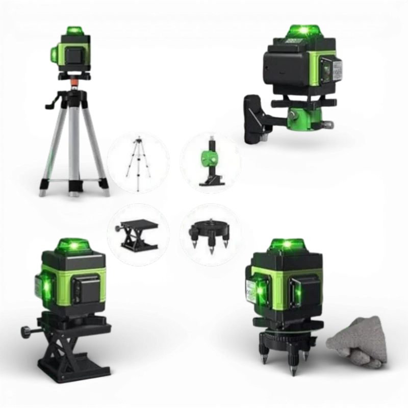 Nivela laser 4D cu 16 linii, auto-nivelare, laser verde 360°, 2 baterii, trepied 1.2 m