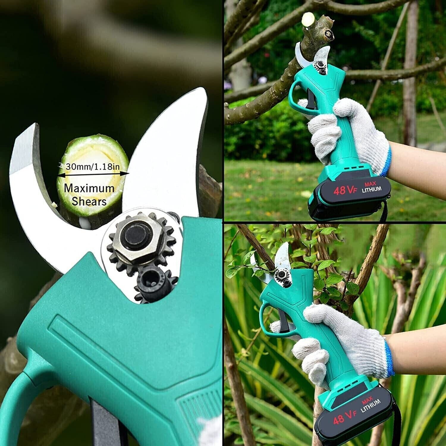 Foarfecă electrică pentru tăiere crengi și viță de vie, 48V, 2 acumulatori, diametru tăiere până la 30 mm, cu valiză transport