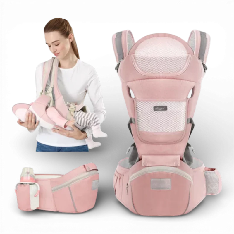 Marsupiu ergonomic multifunctional 15 in 1 pentru bebelusi, pana la 25 kg, roz