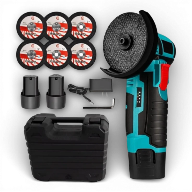 Mini polizor unghiular 12V, 2 acumulatori, 76 mm, 19500 rpm, 6 discuri