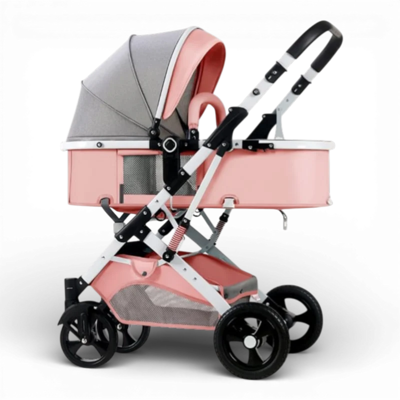 Carucior 2 in 1 pliabil pentru copii, landou si sport, 0-36 luni, suspensii, roz