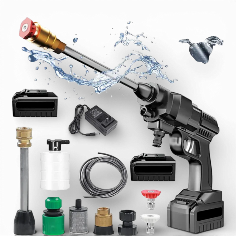 Aparat de spalat cu presiune portabil fara fir, 500W, 30 bar, 2 acumulatori 48V, 8L/min, negru